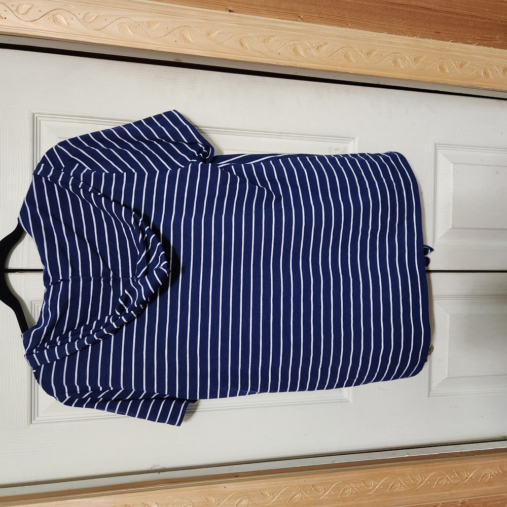 Jones New York Blue and White Tie Front Sailor Collar T-Shirt - Picture 6 of 7
